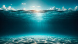Fototapeta  - Calm underwater scene with sunrays reaching the seabed. Peaceful ocean background. Depth exploration concept. Generative AI