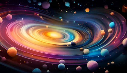 Wall Mural - swirling galaxy with planets of various sizes and colors. abstract background and wallpaper. generat