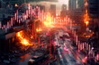 Destroyed urban road with economic collapse visualization, Generative AI