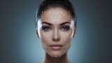 Fototapeta  - Visualization of a Botox filler or plastic surgery on a patients face, showcasing the targeted areas with abstract guiding lines for aesthetic enhancement.