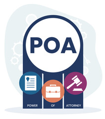 POA, Power of Attorney. Concept with keywords and icons. Flat vector illustration. Isolated on white background.