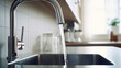 Kitchen water mixer. Water tap made of chrome material