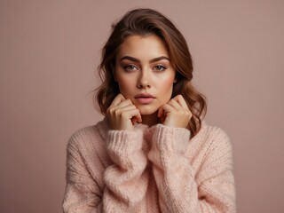 Wall Mural - Young beautiful woman wearing winter sweater