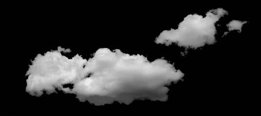 Wall Mural - Large white clouds. Cloud isolated on black sky with fluffy white cloudscape texture. Black sky nature background, cloudy, white and black, horizontal