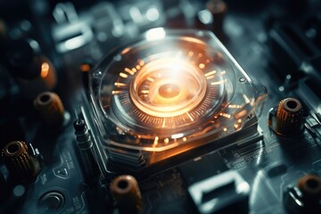 Poster - a close-up view of a computer motherboard. this image can be used to illustrate technology, electron