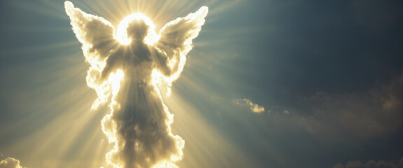 Angel cloud with bright light rays in the sky