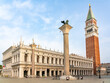 Marciana Library on St Mark's Square with Campanile and lion column
