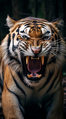 Angry tiger screaming. Generative Ai.