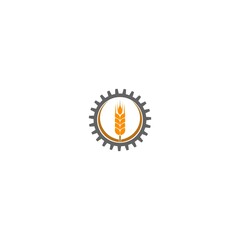 Canvas Print - Wheat grain and Gear logo designs concept. Agriculture icon isolated on white background