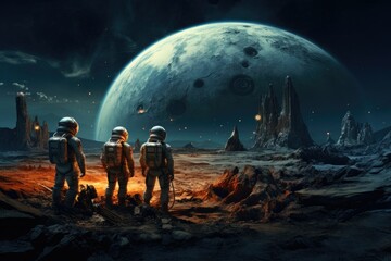 Wall Mural - group of astronauts on the moon