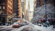 Central street in New York under the snow