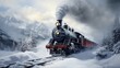煙を上げて雪原を走る機関車