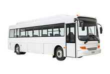 White Empty Bus Isolated White Background, Side View