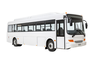 white empty bus isolated white background, side view