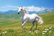 Beautiful horse with long mane on pasture, equestrian sport