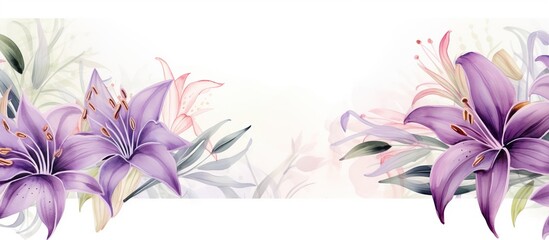 Elegant purple lily flower with watercolor style, copy space background and invitation wedding card