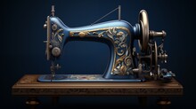 An Antique, Hand-cranked Sewing Machine With Delicate Embroidery. Digital Concept, Illustration Painting.