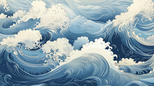 A Wave Drawn Using Traditional Japanese Painting Colors