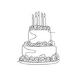 One continuous line drawing of birthday cake vector illustration. birthday party symbol illustration simple linear style vector concept.  birthday cake design and suitable for your asset design.