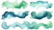 Set of emerald and sky blue swashes, watercolor paint abstract border frame for design layout, isolated on a transparent background. Generative AI
