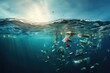 trash underwater in the ocean. problem of pollution and ecology of the sea
