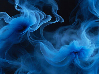 Abstract image of blue fog on a dark background. Plumes of smoke, steam, neon blue light.