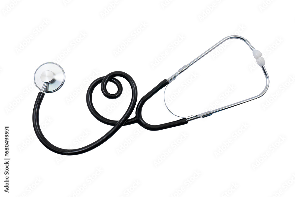 Stethoscope twisted in the shape of a heart on a transparent background ...