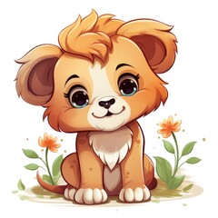 Wall Mural - Cute cartoon 3d character lion on white background