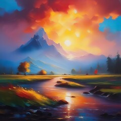 Wall Mural - beautiful sunset in the mountains beautiful sunset in the mountains