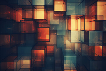 Wall Mural - Teal and orange abstract cubic background or pattern, creative design template