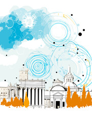 Wall Mural - A Drawing Of A Building - Rome Italy old city skyline