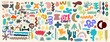 Mega set hand drawn naive, bizarre colorful geometric shapes and forms. Modern template contemporary figures, various organic shapes, doodle objects, graphic elements. Vector abstract illustrations.