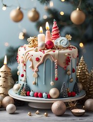 Wall Mural - New Year Cake, Christmas Cake, ornaments,