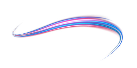 Blue and red neon wavy lines. Red blue special effect, speed police line. Magic of moving fast lines. Laser beams. Particle motion effect. Acceleration speed motion on night road. PNG.