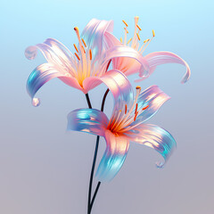 Canvas Print - Holographic of lily flower. Holographic textured. Iridescent rainbow foil.