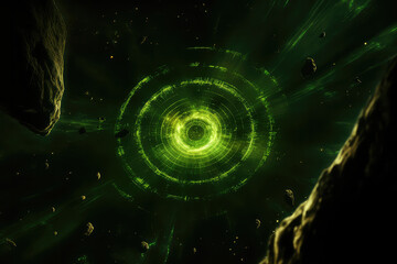 Wall Mural - a fusion reactor with a green energy symbol, symbolizing the environmentally friendly and sustainabl