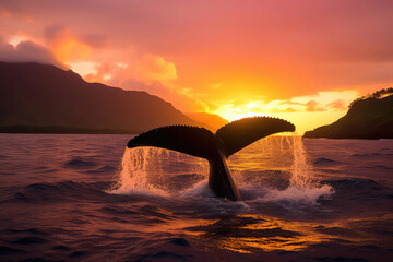 Wall Mural - an artistic shot of a whale's tail fluke, showcasing its unique patterns and characteristics, a sign