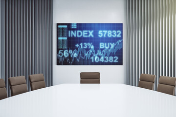 Aufkleber - Abstract creative financial graph on presentation screen in a modern conference room, forex and investment concept. 3D Rendering