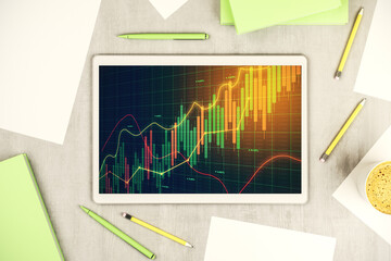 Aufkleber - Top view of abstract creative financial diagram on modern digital tablet display, banking and accounting concept. 3D Rendering