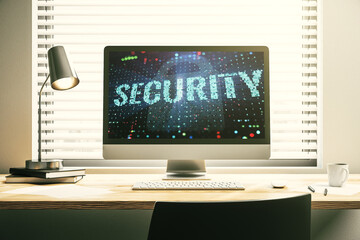 Wall Mural - Cyber security creative concept on modern laptop monitor. 3D Rendering