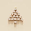 Christmas Tree Symbol made by wooden color Computer keys cap on background. Minimal Christmas idea concept flat lay. 3D Rendering