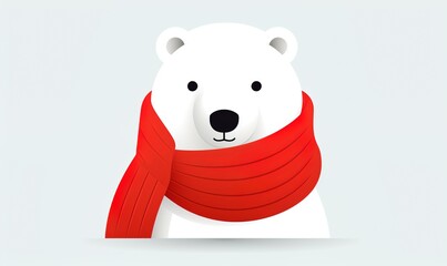 Sticker - very cute polar bear in a red scarf