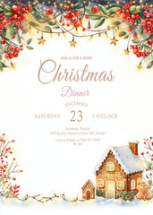 Wall Mural - watercolor Christmas invitation card template