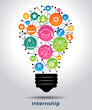 © vladgrin - Internship concept. Light bulb with icons. Concept with icon of goal, skills, knowledge, mentoring, practice, opportunity, and training.