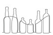 Sketch drawing of a bottle of different shapes in the style of one solid continuous line. Collection of alcoholic drinks