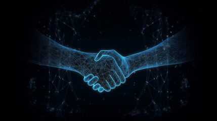 Wall Mural - Digital generated human hand and businessman shaking hands.Generative AI