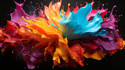 Canvas Print - colorful paint splash on black background