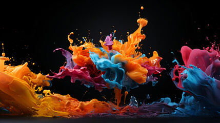 Poster - colorful paint splash on black background