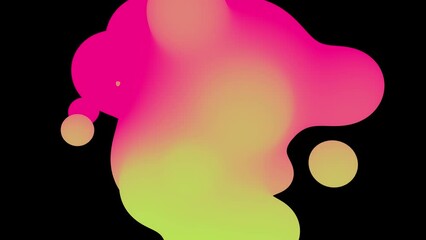 Wall Mural - 3D animation of Abstract smooth pink-yellow  liquid shape. 4k seamless loop 3D animation. Smooth animation of bubbles, metaball with inner glow. alpha matte isolated on black background.