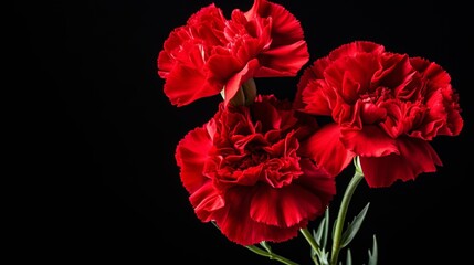 mourning red carnations on a black background.